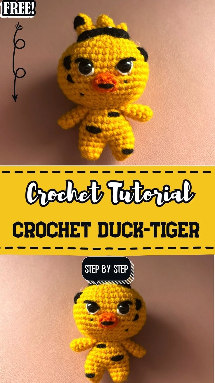 Yellow Crochet Duck-Tiger Amigurumi Pattern with black eyes