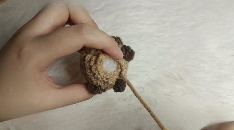 Close the capybara body by pulling the yarn tail tight.