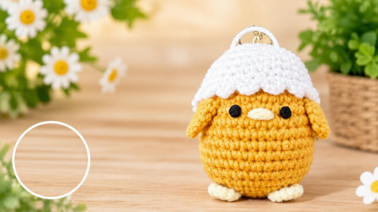 Crochet Chick in a Hat Keychain Amigurumi