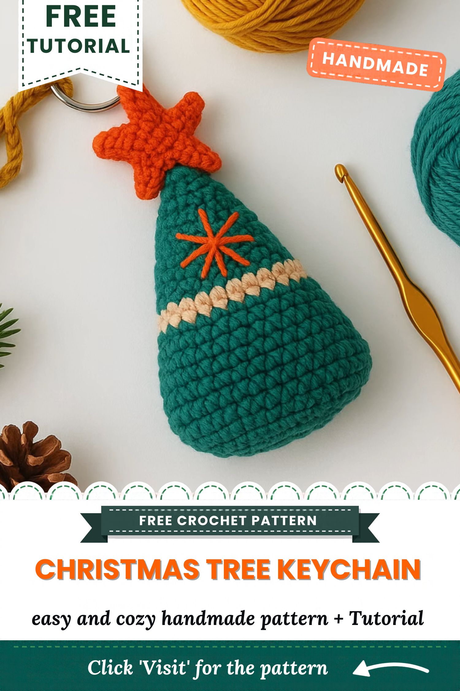 Crochet Christmas Tree Keychain Pattern Holiday Gift Idea