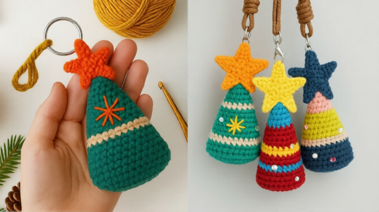 Crochet Christmas Tree Keychain Pattern Holiday Gift Idea