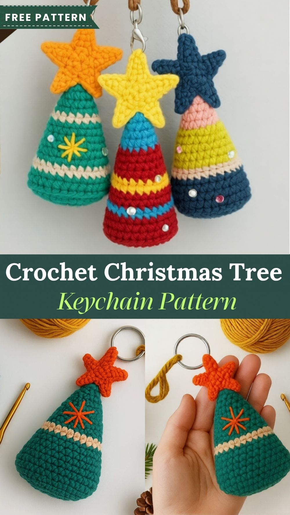 Crochet Christmas Tree Keychain Pattern Holiday Gift Idea