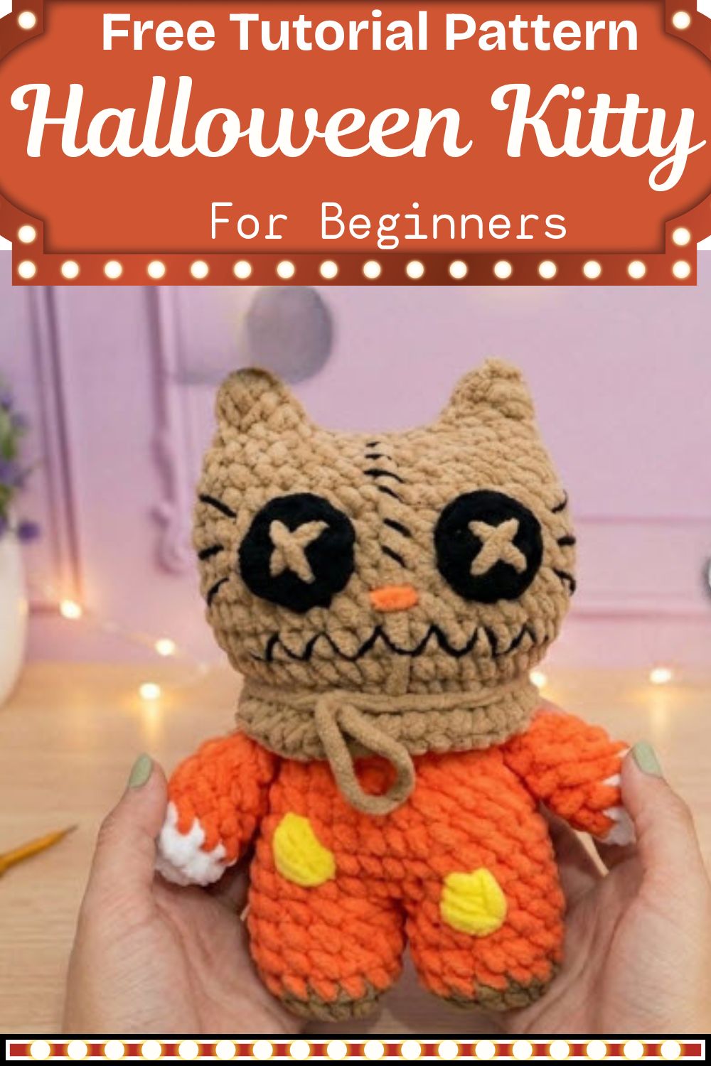 Crochet Halloween Kitty Amigurumi With Drawstring Neck
