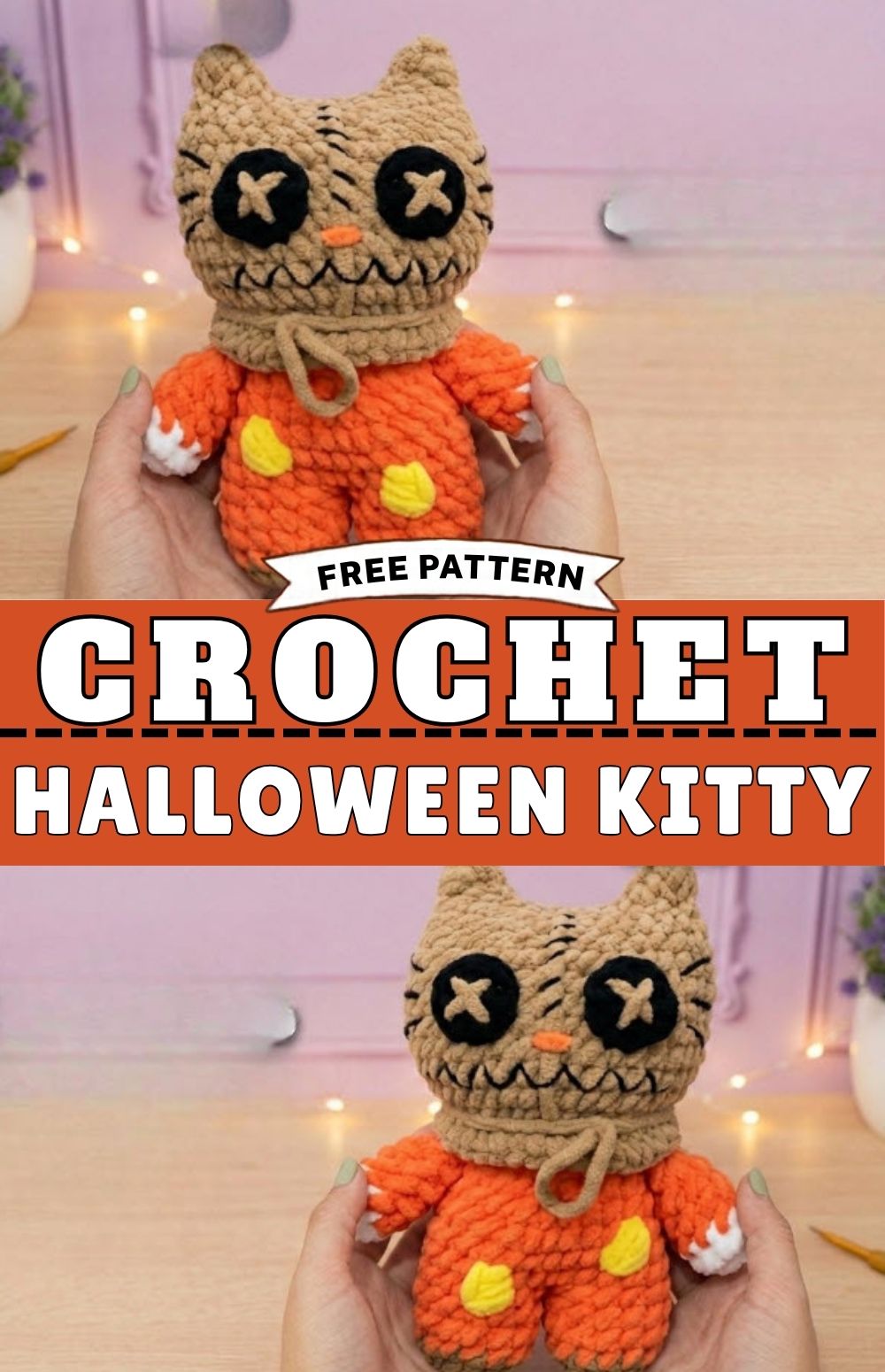 Crochet Halloween Kitty Amigurumi With Drawstring Neck