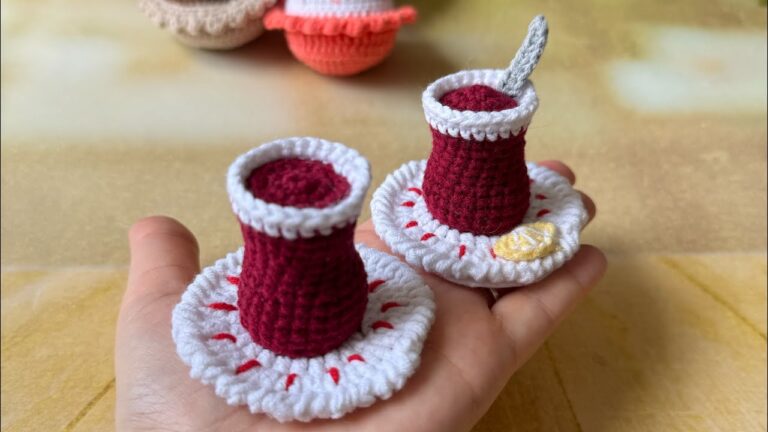 Crochet Tea Glass Pattern Saucer Set With Spoon