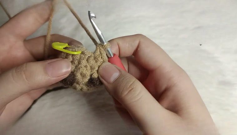 Crochet rounds four and five of the capybara in single crochet.