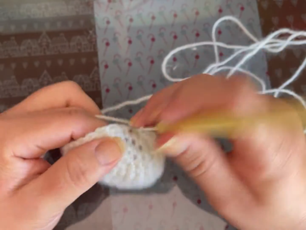 Round stitches forming the base of the Punpun amigurumi