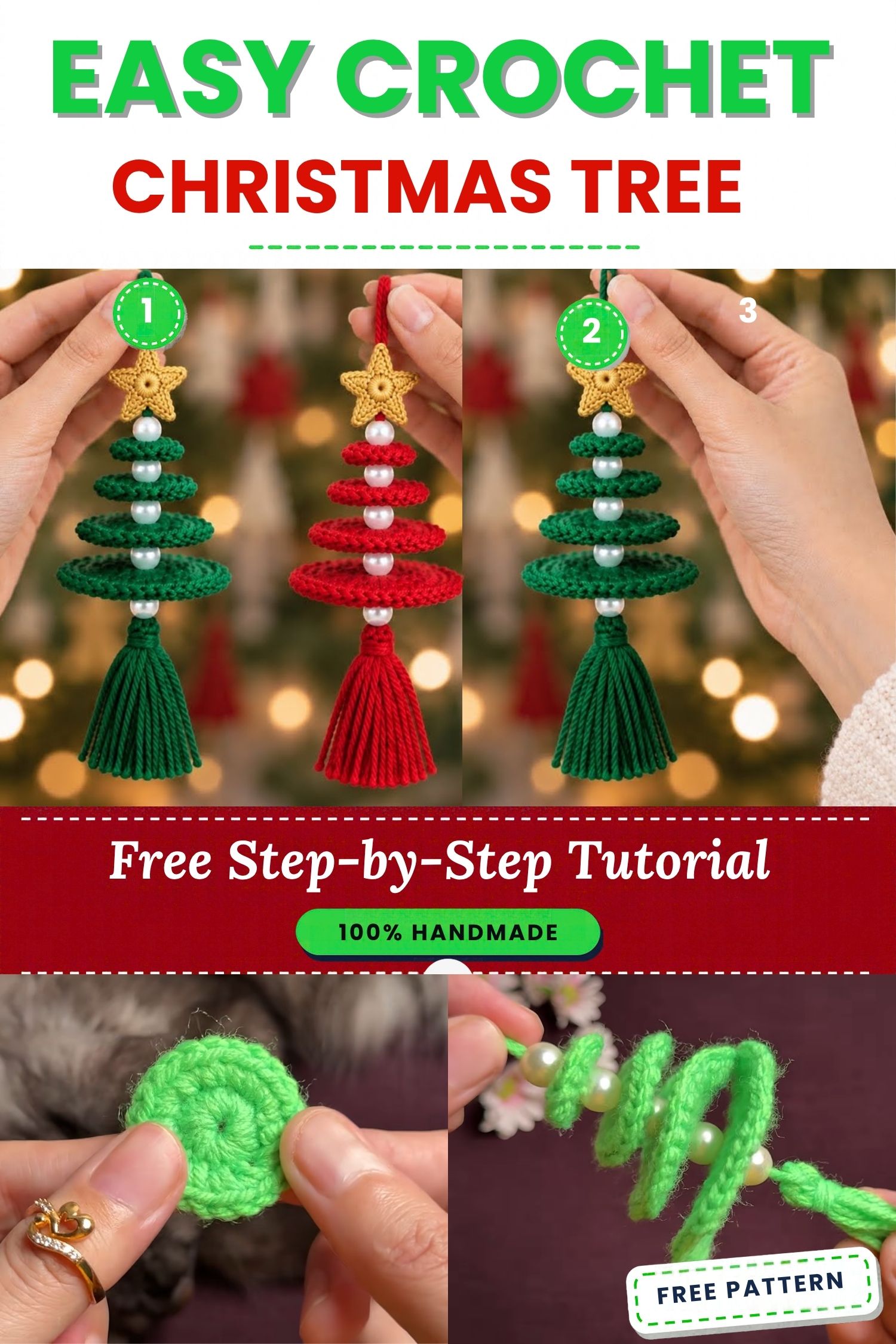 Finished crochet Christmas tree ornament pattern