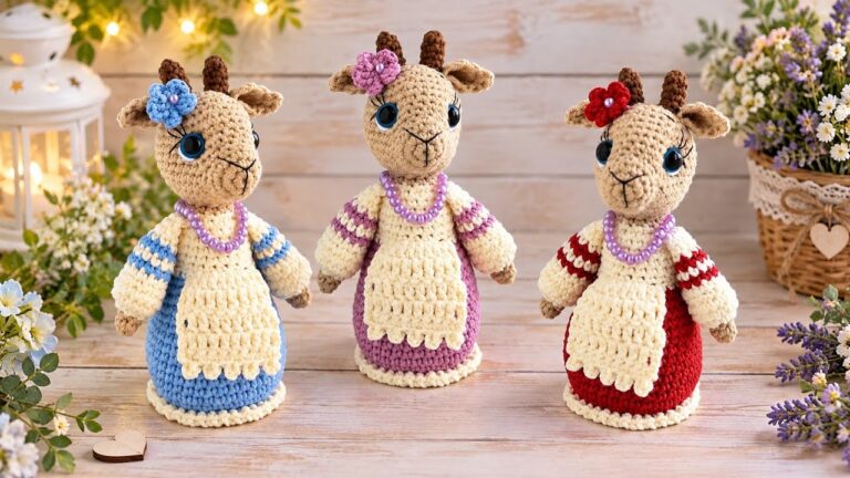 How to Crochet Little Goat Doll Pattern Apron Dress