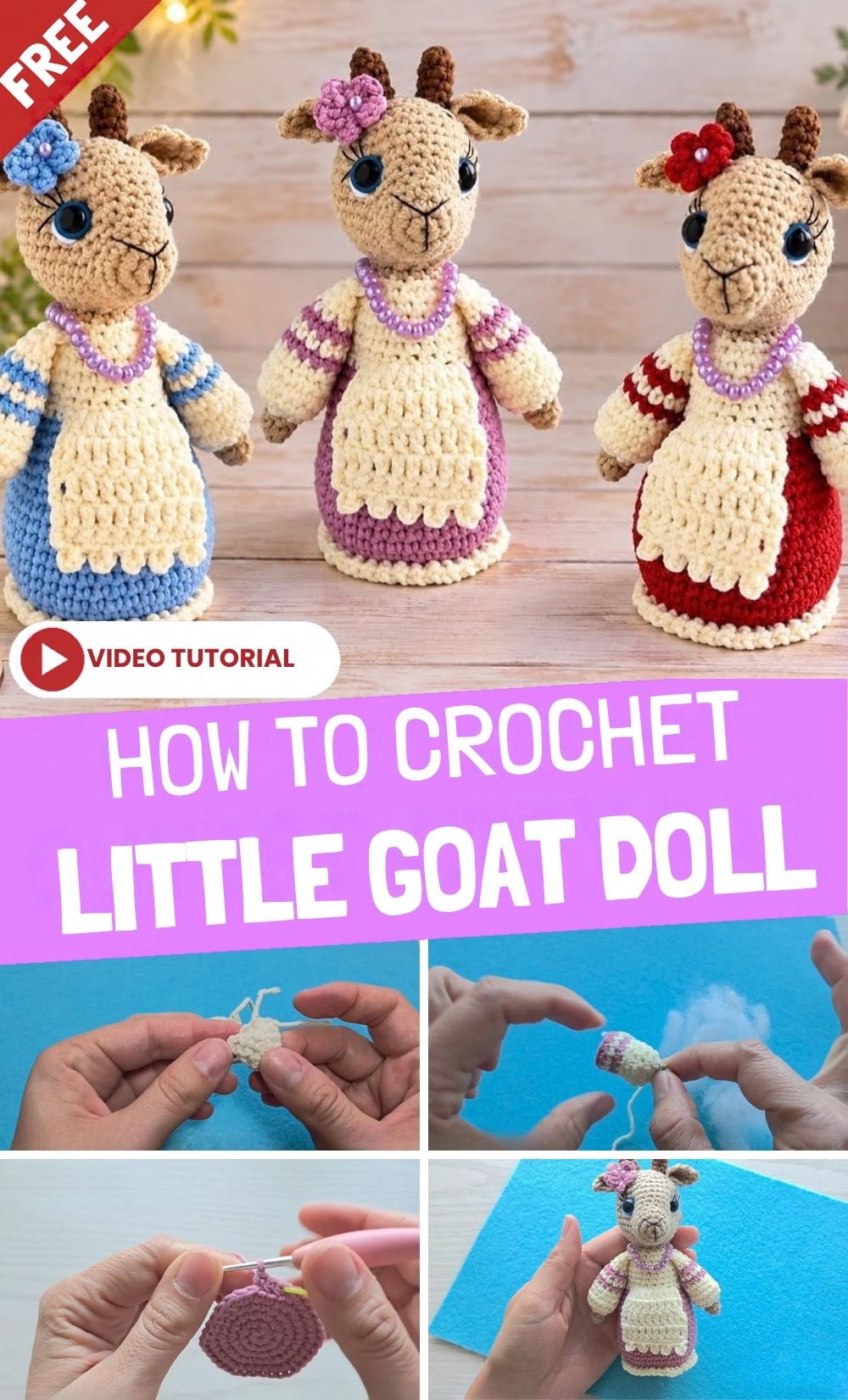 How to Crochet Little Goat Doll Pattern Apron Dress