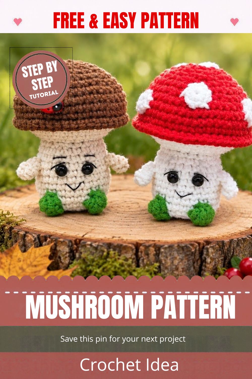 Beginner-friendly crochet mushroom keychain pattern for a small amigurumi toy