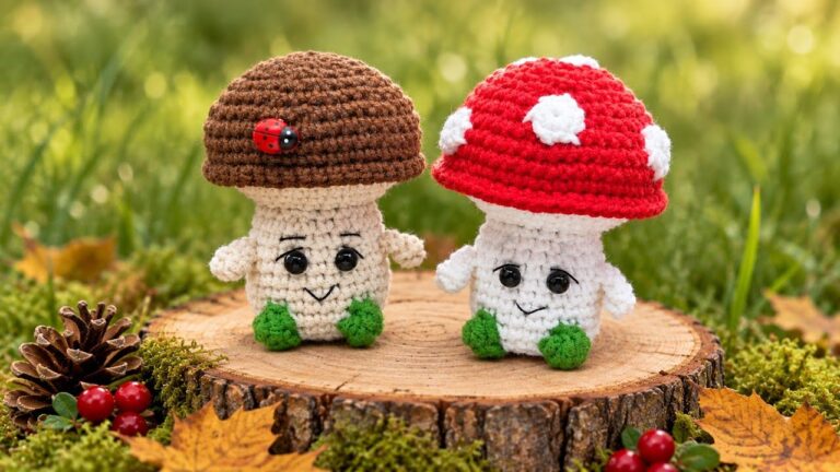Crochet Mushroom Keychain Pattern with Tiny Arms