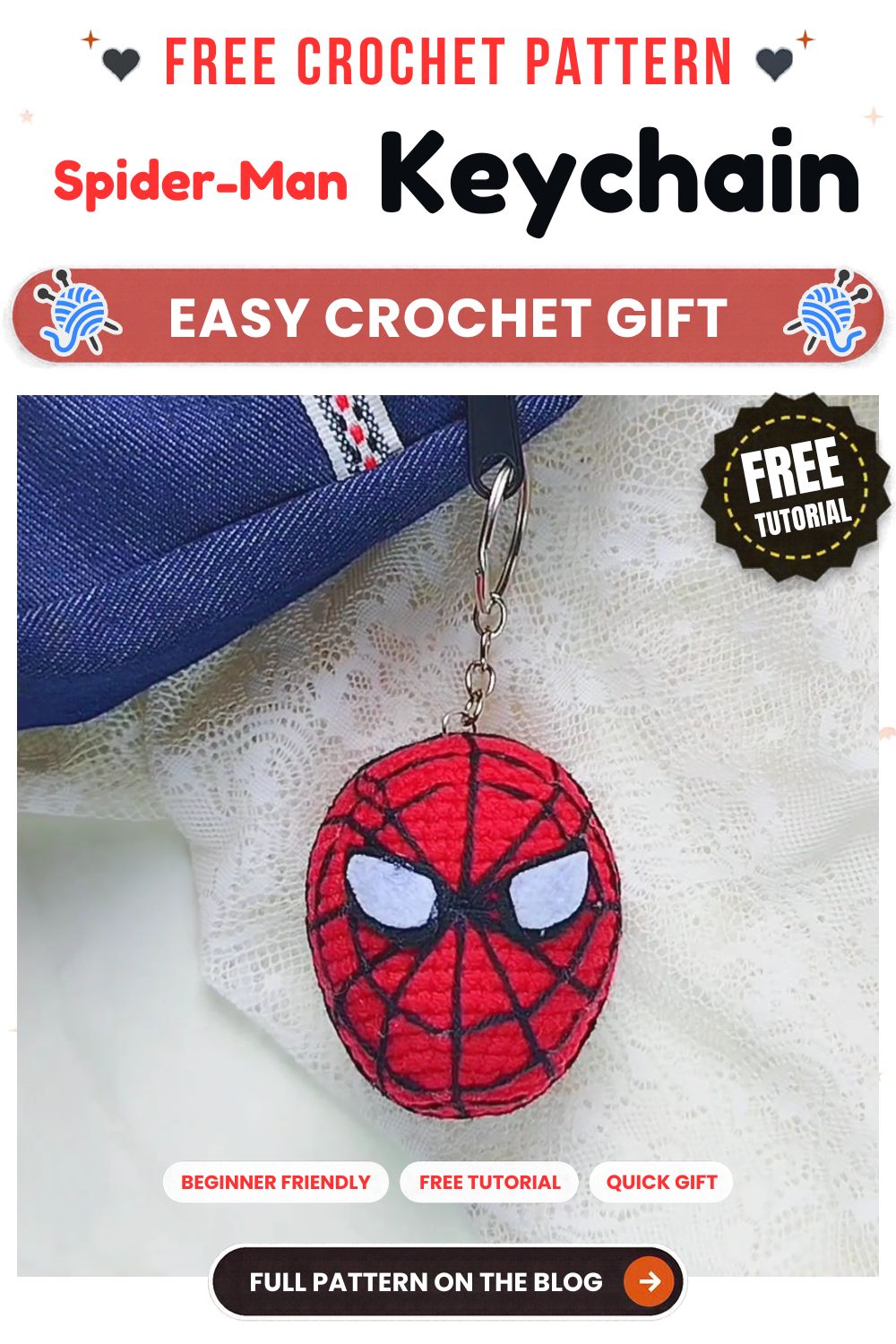 Crochet Spider-Man keychain pattern: finished mini superhero keychain