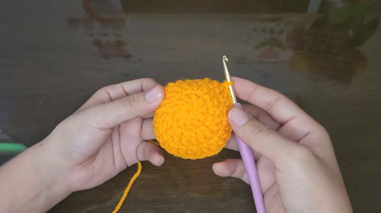 Round three finished with 28 double crochets